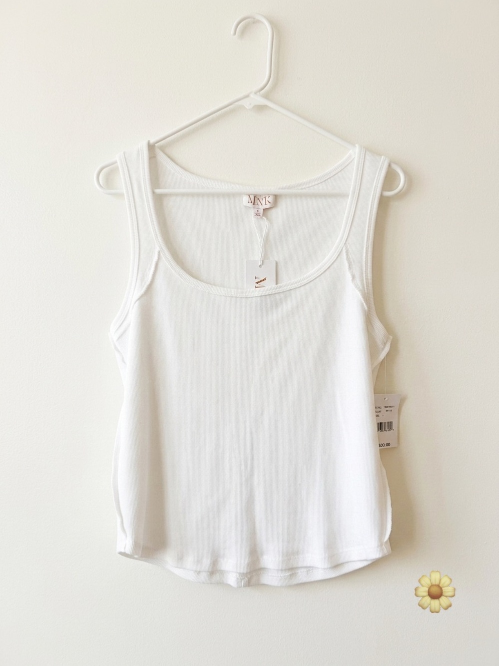 NWT MNK White Ribbed Tank Top - Size L